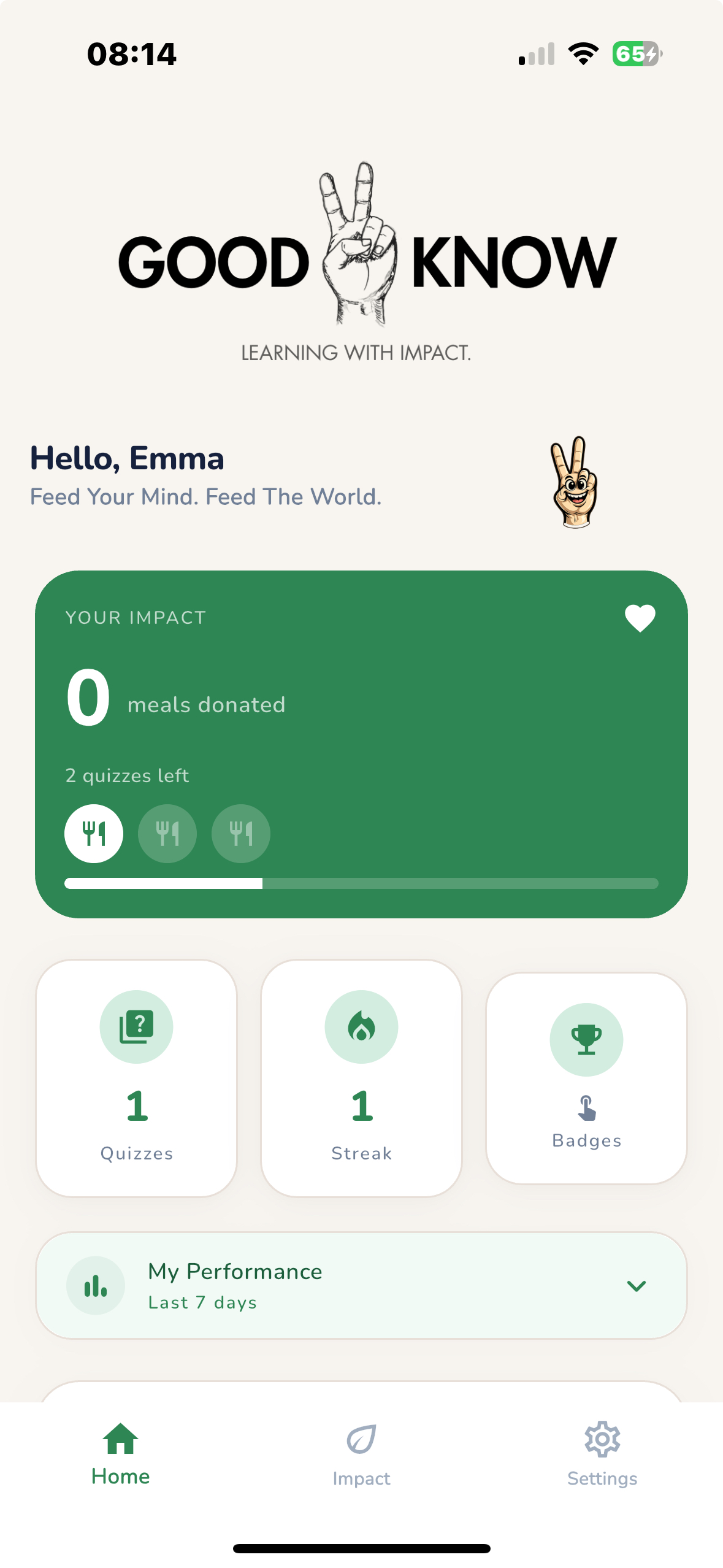 Good2Know app – Dashboard
