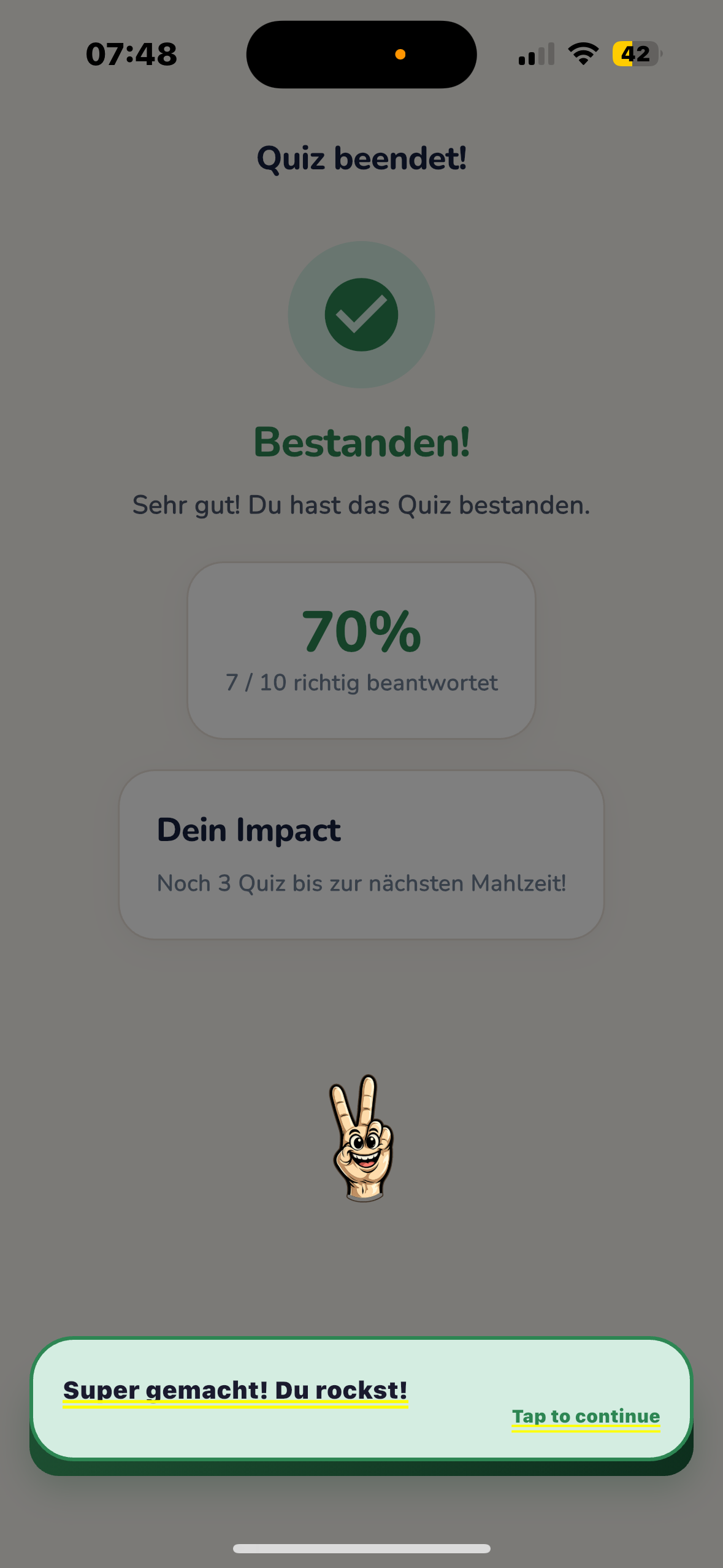 Good2Know App – Quiz-Ergebnis