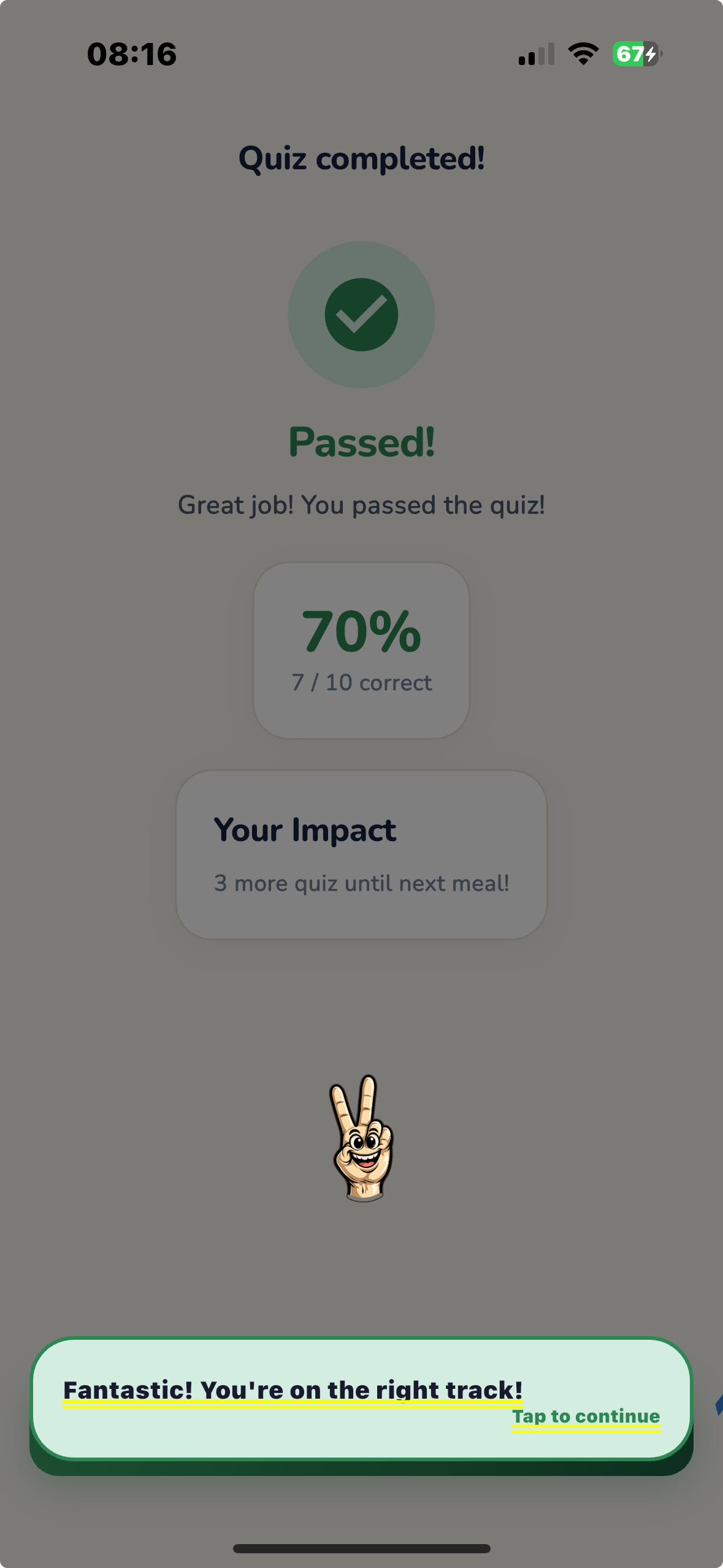 Good2Know app – Quiz result